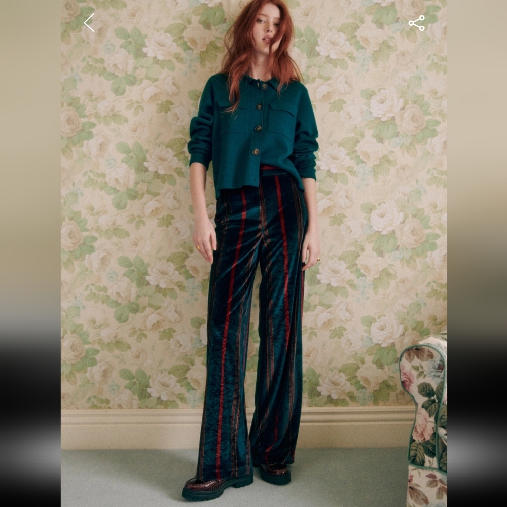 Sezane Tymo Velvet Striped Trousers - Red and Blue